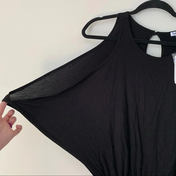 Splendid black cold shoulder wrap dress XL below the knee New With Tags - Picture 3 of 6